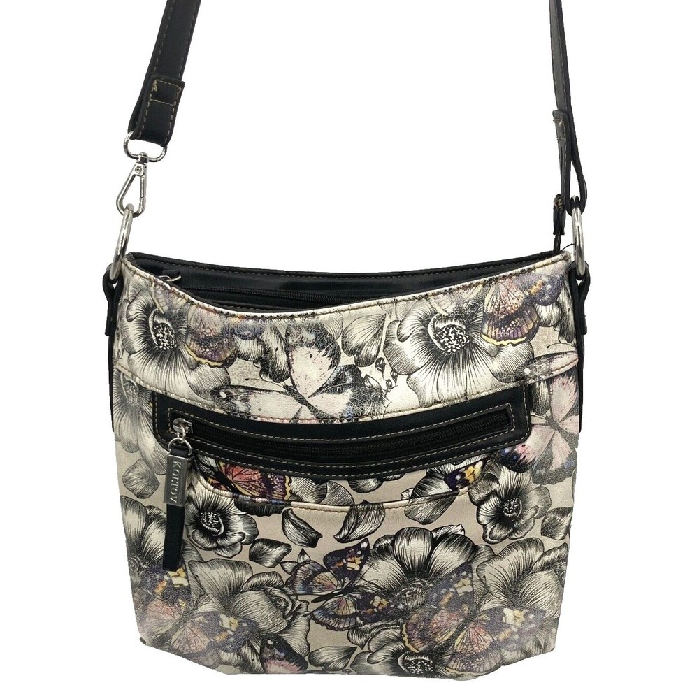 Koltov Butterflies Floral Print Crossbody Bag Purse 12 x 10 x 4.5 20" Drop